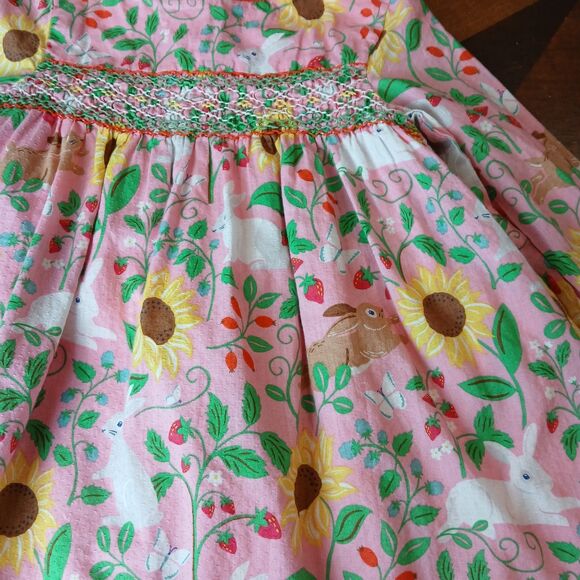 Mini Boden Pink Floral Bunnies Summer Sunflowers Dress Size 2-3Y Embroidered Euc - Picture 5 of 16
